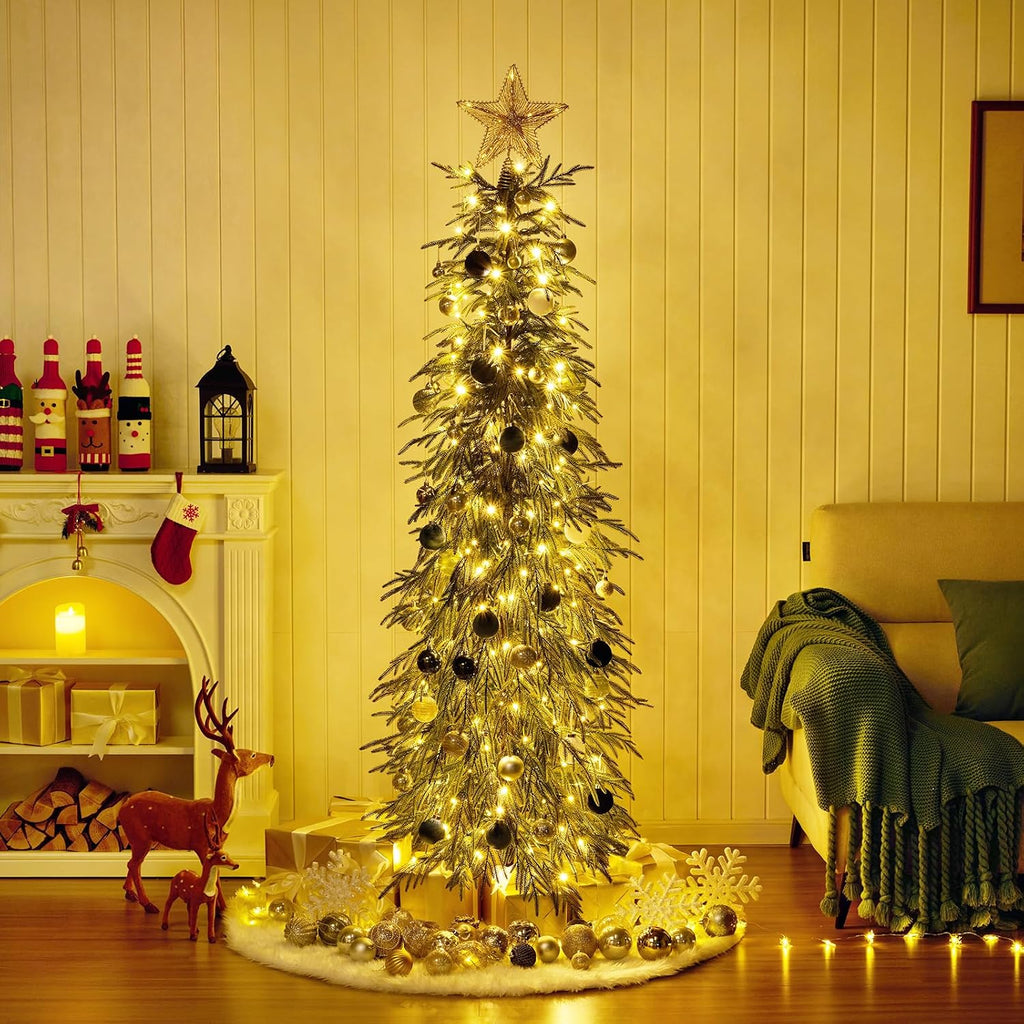 6ft Prelit Christmas Tree with Lights, Skinny Pencil Xmas Tree