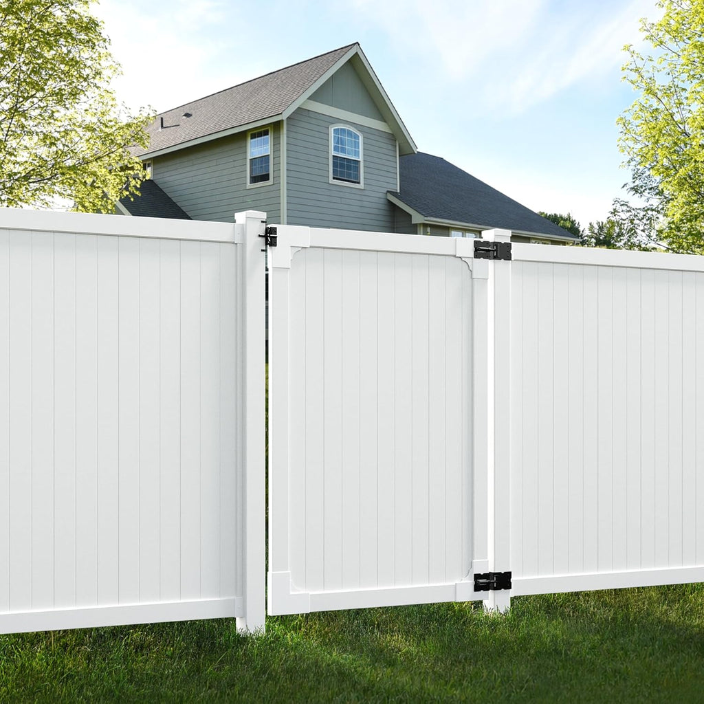 6ft H x 4ft W (1 Gate) No Dig Cambridge Gate Kit, White Vinyl Privacy Yard Fence Entry with Hardware Included for Cambridge