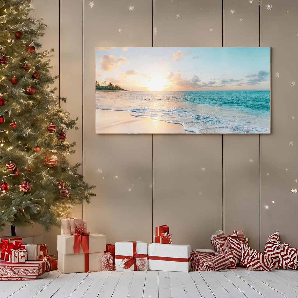 Ocean Beach Sunset Canvas Wall Art Seascape Paintings Coastal Picture Framed Artwork Living Room Office Wall Decor