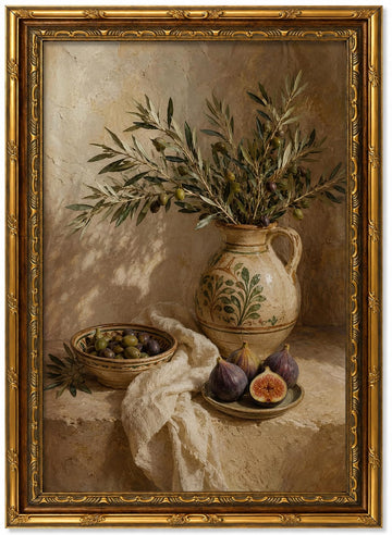 Vintage Gold Framed Kitchen Wall Art, Olive Tree Branch Wall Decor, 24x16in