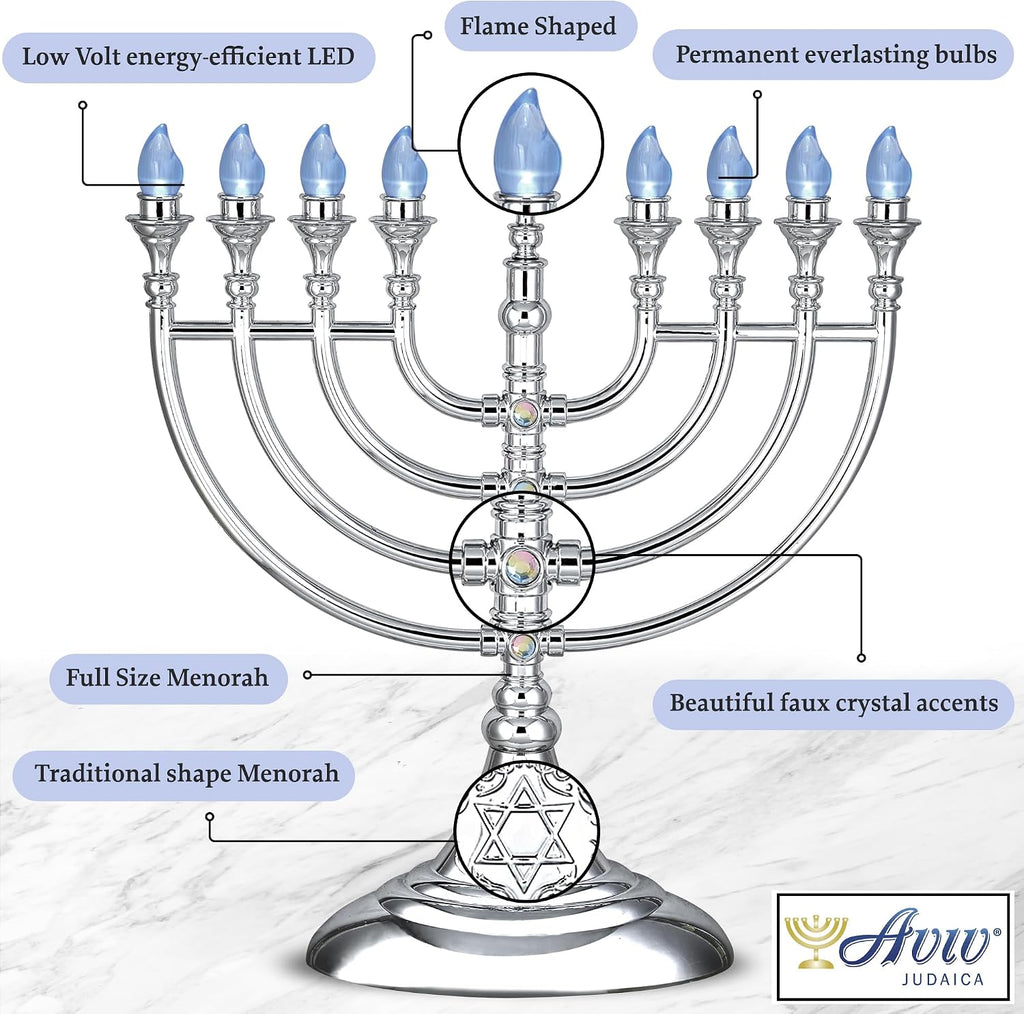 Traditional LED Electric Hanukkah - Battery or USB Powered, Includes Micro USB Cable (Metallic Silver, 6) - Set of 6