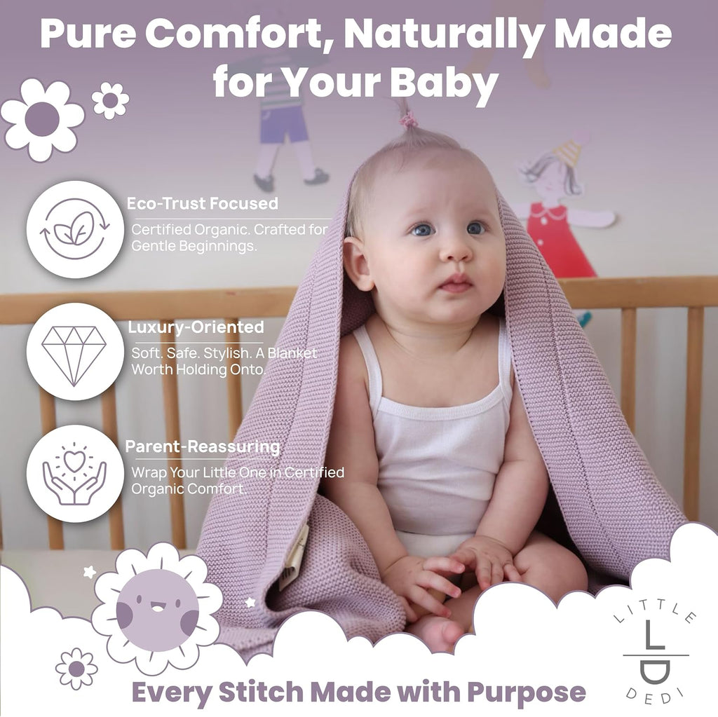 Organic Cotton Baby Blanket 30x40, Lavender Frost, Gift Box