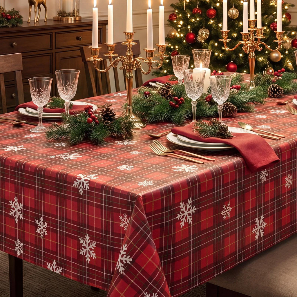 Christmas Plaid Vinyl Tablecloth, Rectangle 54 x 78, Red