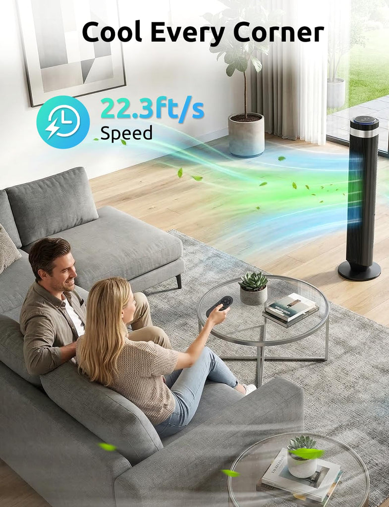 Tower Fan , Oscillating Bladeless Fan with Remote, 5 Speeds 4 Modes Quiet Fan 28dB, 22.3ft/s High Velocity,12H Timer