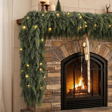 9FT Pre-Lit Cedar Christmas Garland with Lights, Real Touch Mantel Decor