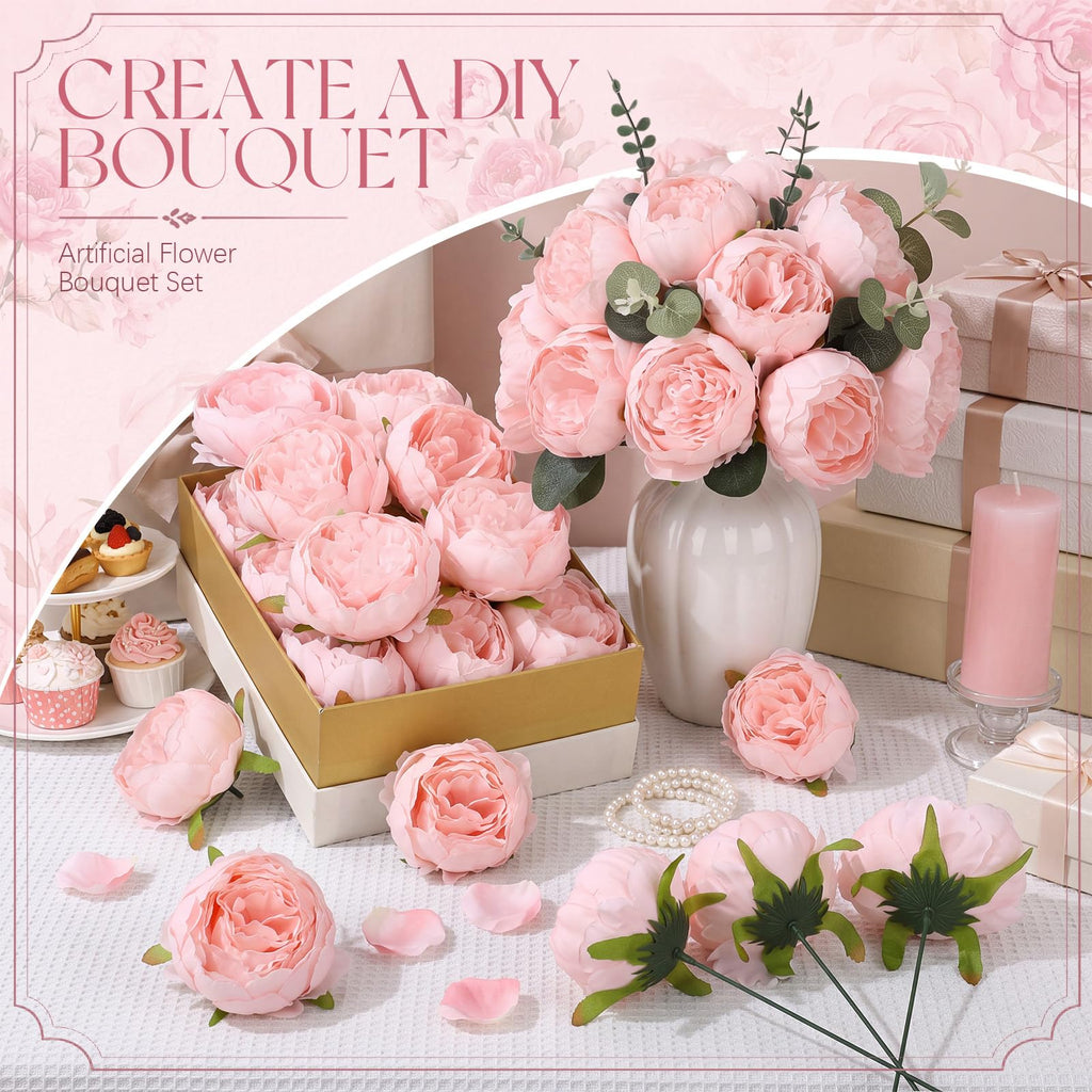50 Set Pink Artificial Peony Flower Bouquet Set