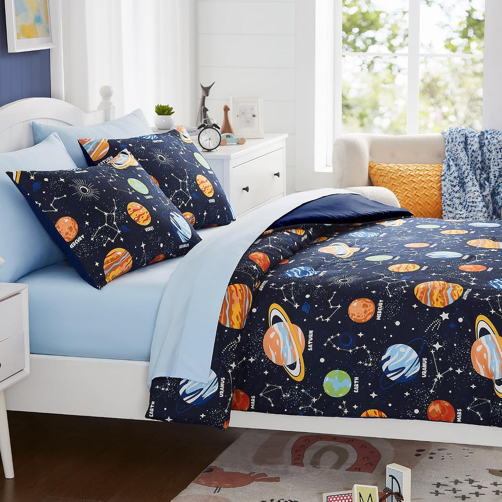 Full Kids Comforter Set - 7 Pieces Full Bedding Sets for Boys Teen, Glow in The Dark Space Bed in A Bag with Sheets