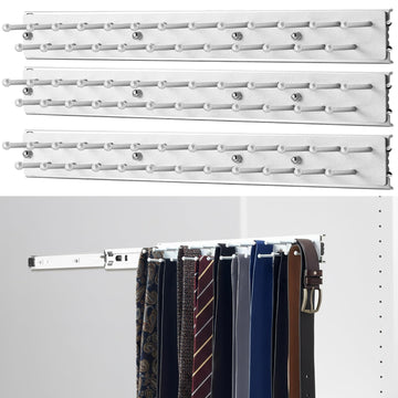 3 Pcs 13.8'' Sliding Tie Rack Hangers for Closet, 25 Tie Each, Sliver