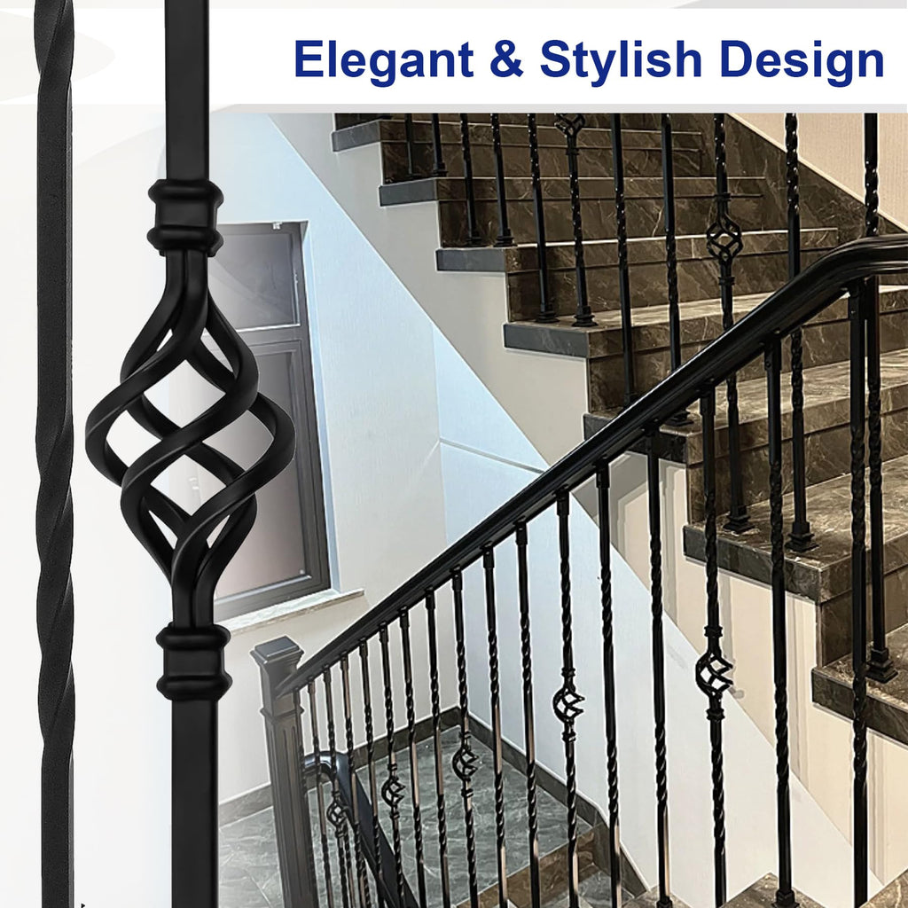 9-Pack Iron Balusters for Staircase Interior, 44" Set with 3 Designs