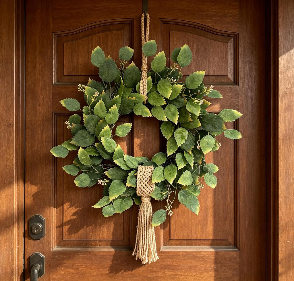 26" Green Hibiscus & Eucalyptus Leaf Wreath for Front Door - Large Artificial Greenery Outdoor Wreath for Porch