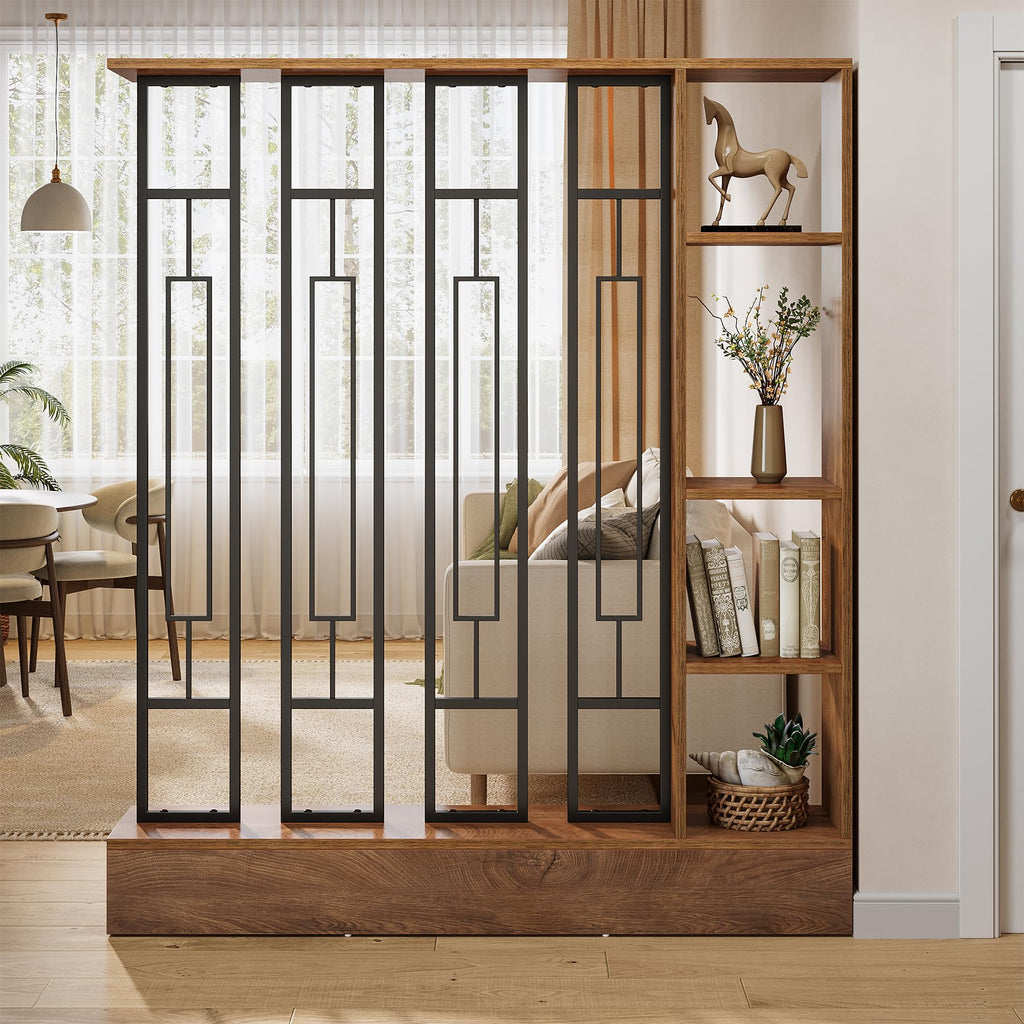 Room Divider with Shelves, 71" Freestanding Storage Room Divider
