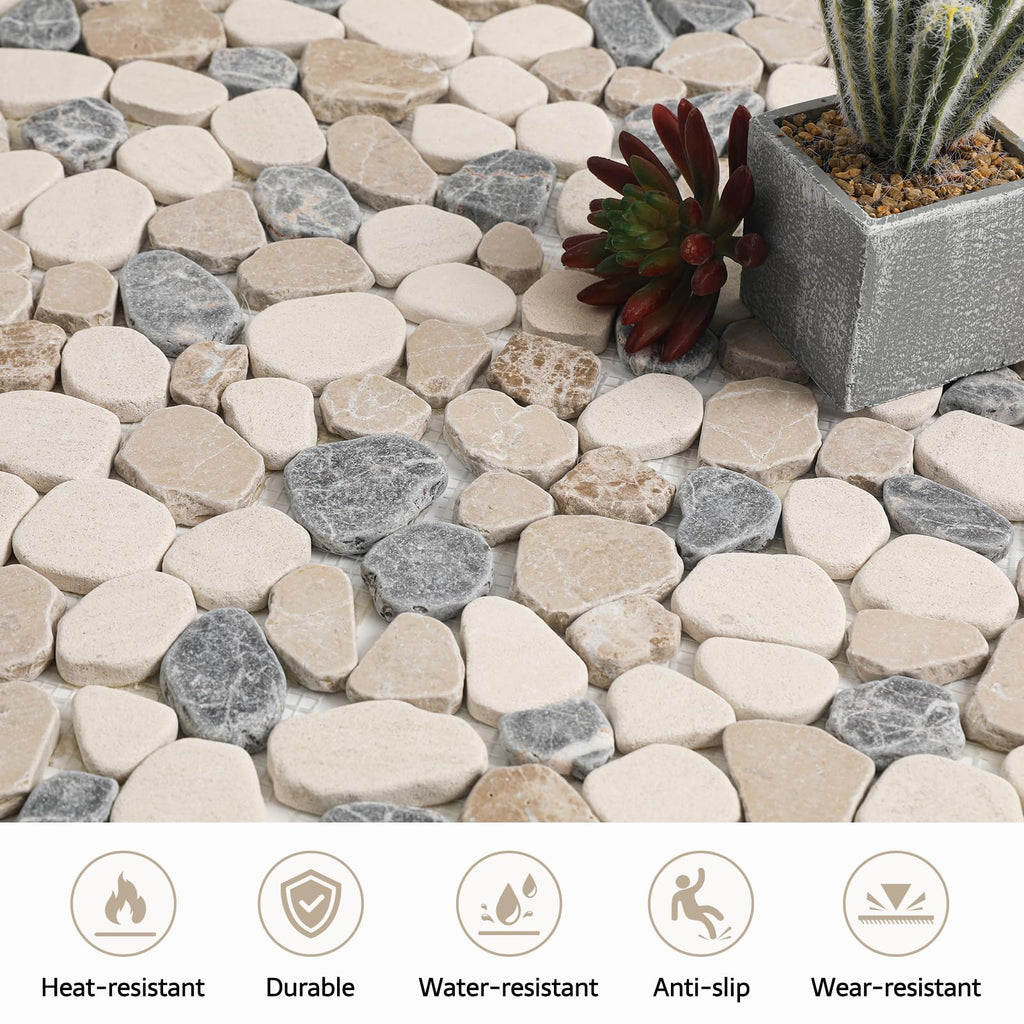 Pebble Tile for Shower Floor Natural Stone Sliced Pebble Mosaic 4 Sheets