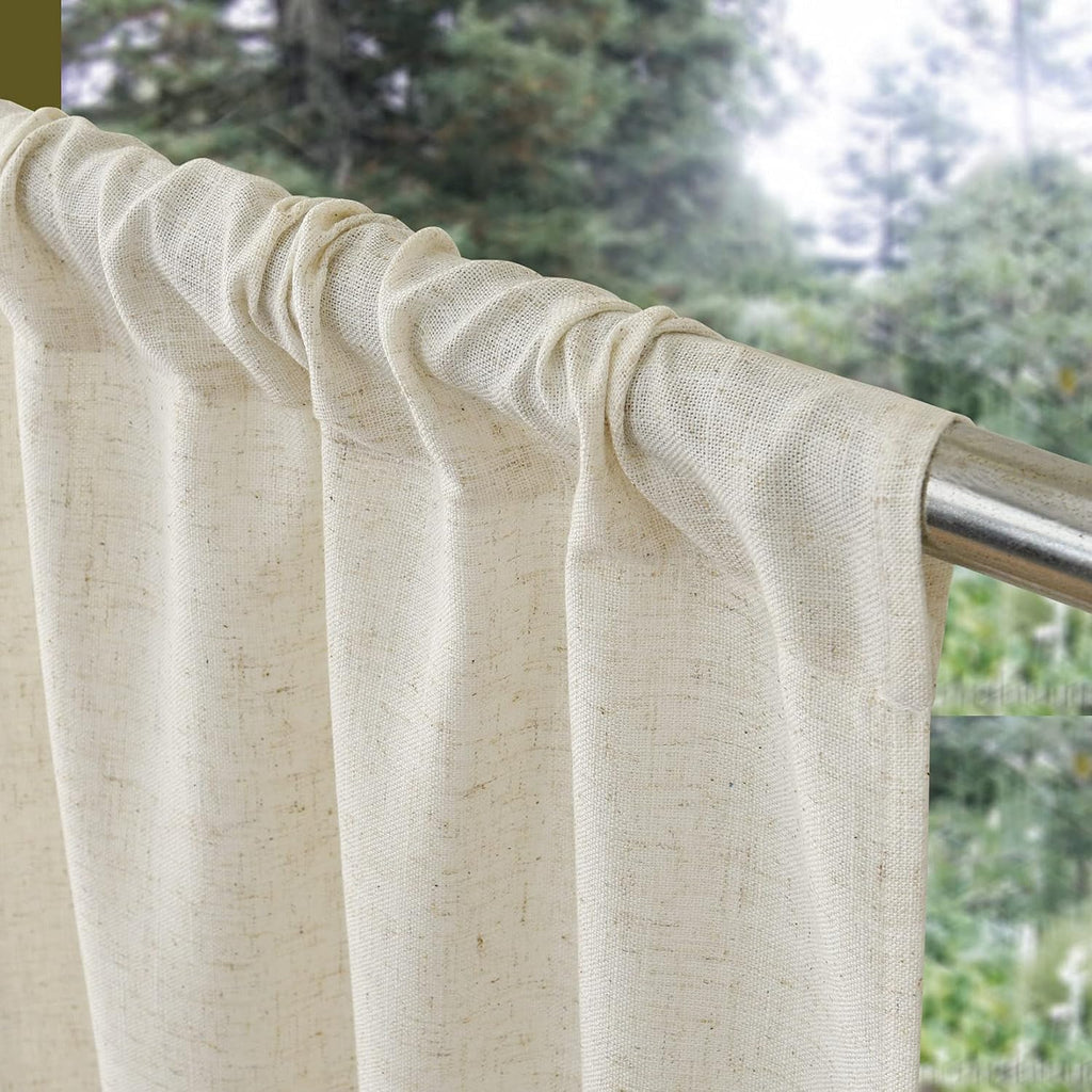 Linen Kitchen Curtains 24 Inch Length Rustic Farmhouse Crude Short Cafe Curtains Rod Pocket Tiers for Small Window