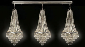 Set of 3 French Empire Crystal Chandeliers - Silver Finish - H30" X W17" 4 Lights Each - Dining Room, Foyer, Entry Way, Living Room