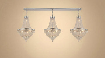 Set of 3 French Empire Crystal Chandeliers - Silver Finish - H30" X W17" 4 Lights Each - Dining Room, Foyer, Entry Way, Living Room