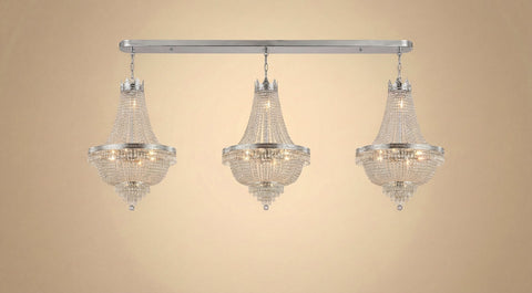Set of 3 French Empire Crystal Chandeliers - Silver Finish - H30" X W17" 4 Lights Each - Dining Room, Foyer, Entry Way, Living Room