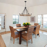 8-Light Dimmable Wagon Wheel Rattan Chandelier