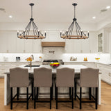 8-Light Dimmable Wagon Wheel Rattan Chandelier