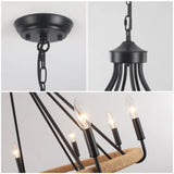 8-Light Dimmable Wagon Wheel Rattan Chandelier