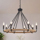 8-Light Dimmable Wagon Wheel Rattan Chandelier