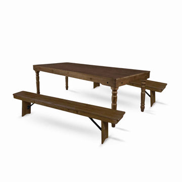 Fruitwood Fluted Farm Table Dining Set with 2 Benches