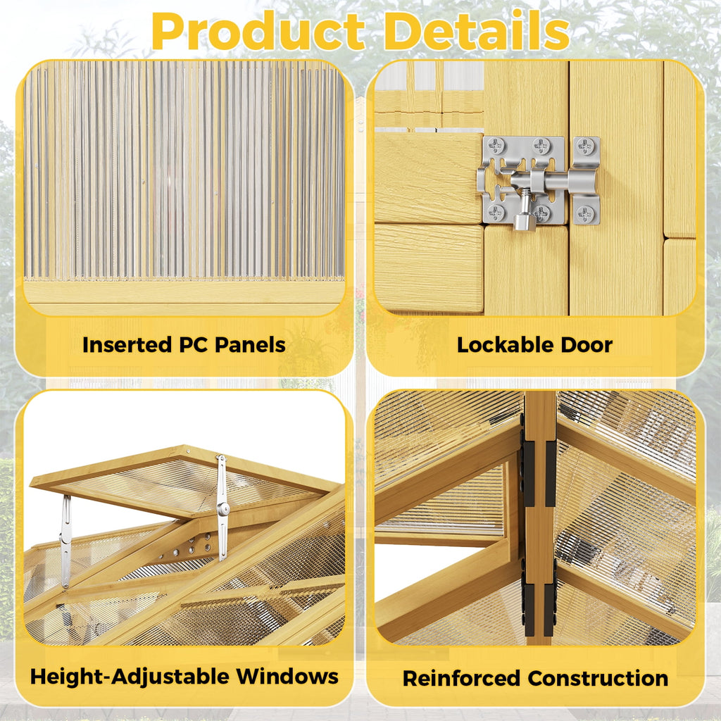 8x8 FT Outdoor Wooden Walk-In Greenhouse, Heavy Duty Cedar Frame with Polycarbonate Panels & Adjustable Roof Vents