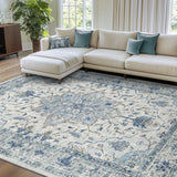 Area Rugs Washable Non-Slip, Floral Vintage Distress Print Pattern Medallion Carpet for Living Room Bedroom Dining Room
