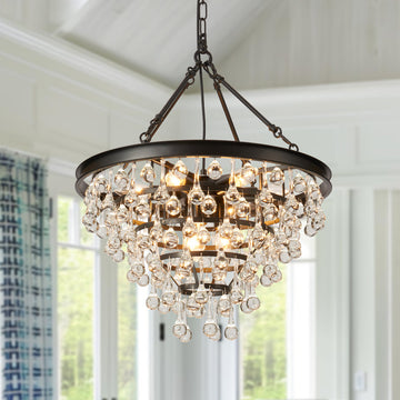 9-Light Dimmable Tiered Crystal Chandelier With Adjustable Chain