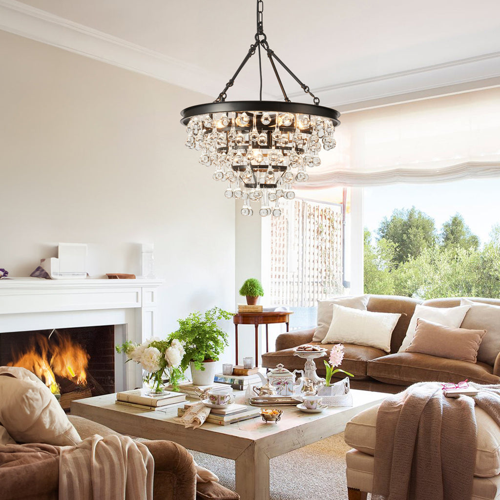 9-Light Dimmable Tiered Crystal Chandelier With Adjustable Chain