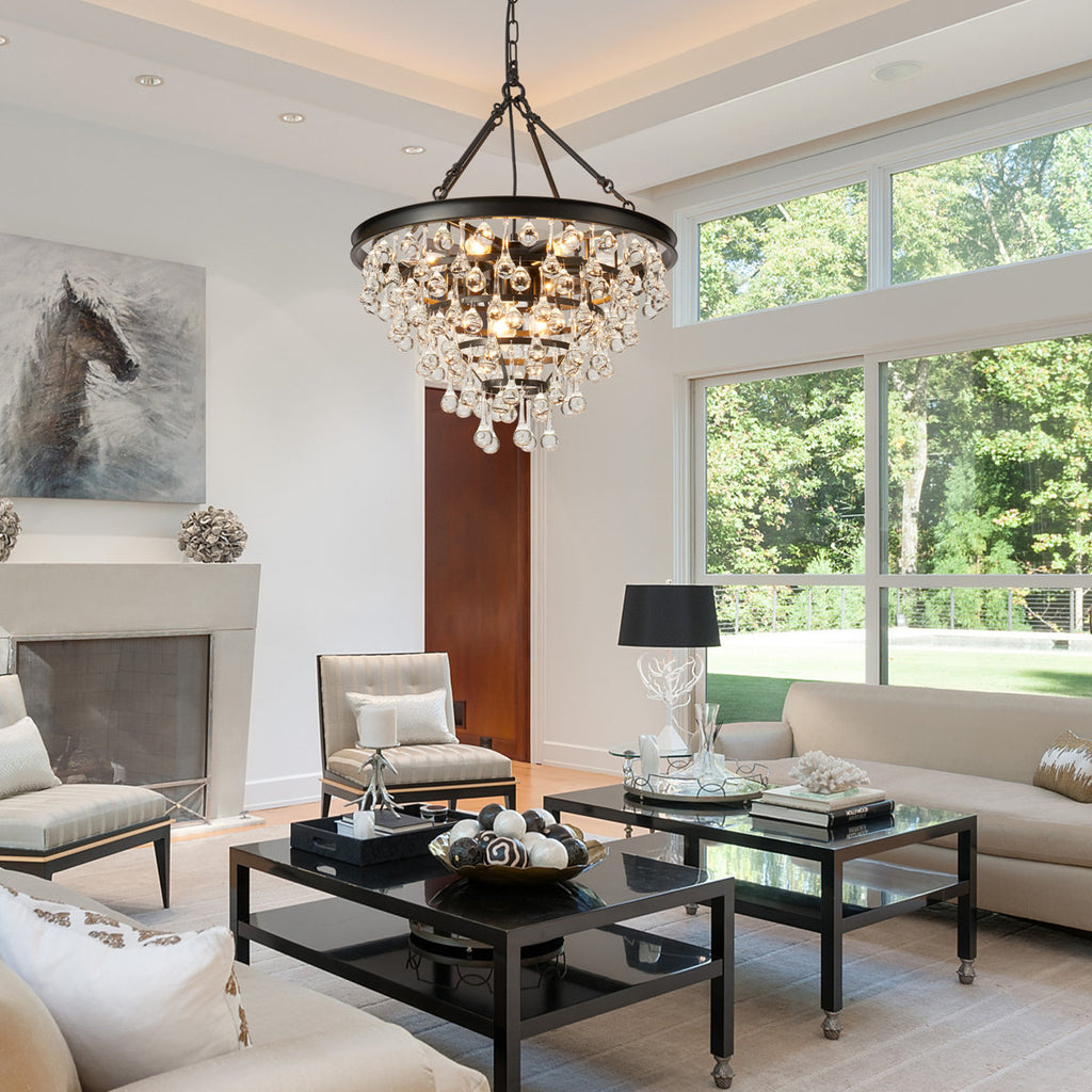 9-Light Dimmable Tiered Crystal Chandelier With Adjustable Chain