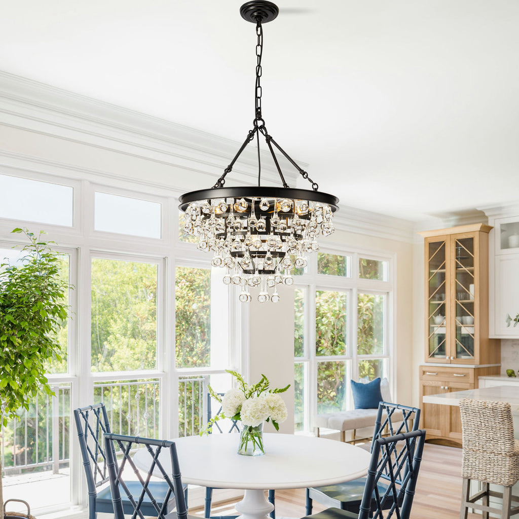 9-Light Dimmable Tiered Crystal Chandelier With Adjustable Chain