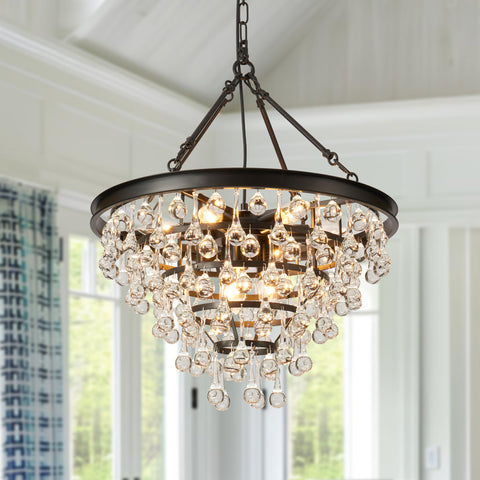 9-Light Dimmable Tiered Crystal Chandelier With Adjustable Chain