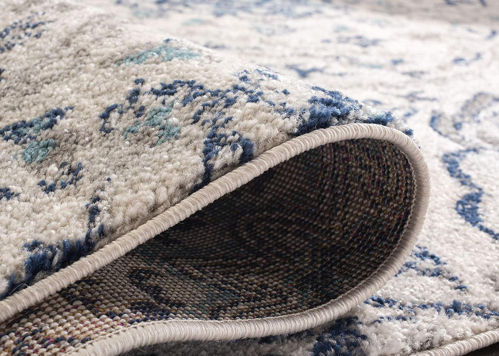 Madison Collection Area Rug - 5'3" Square, Cream & Light Grey, Boho Chic Glam Paisley Design, Non-Shedding & Easy