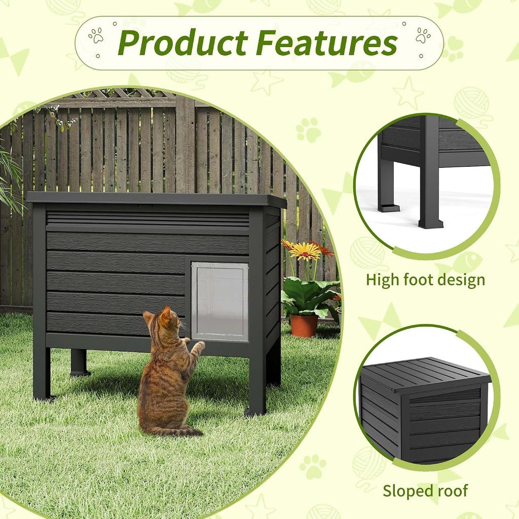 Outdoor Cat House Weatherproof, Black