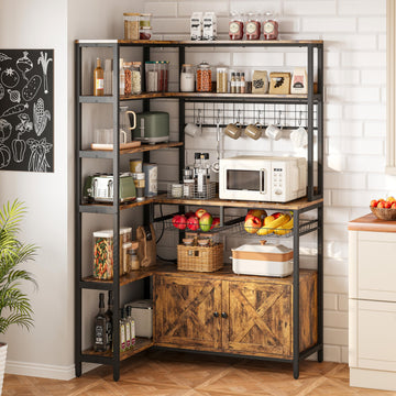 Corner Bakers Rack with Outlet, 6-Tier Coffee Bar Cabinet 40.9"