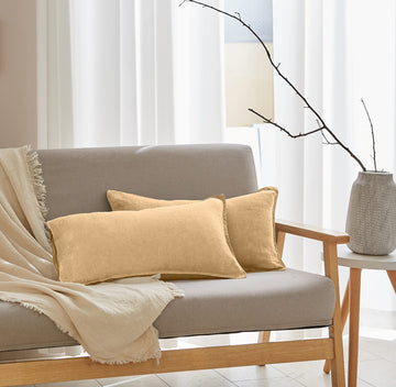 100% Linen Lumbar Pillow Cover 12 x 20 Inches Set of 2 Rectangular Decorative Throw Cushion Cover for Couch Sofa Bed