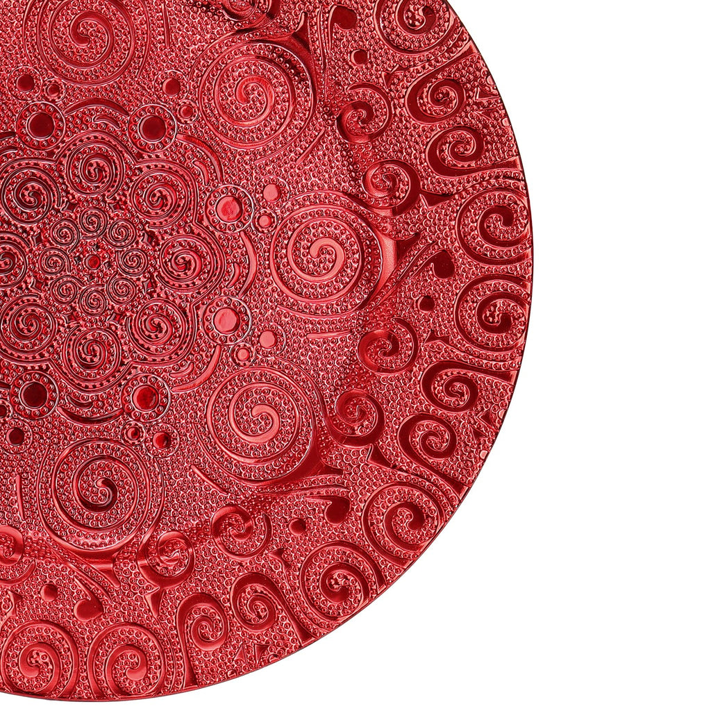 12 Pack Red Charger Plates, 13 Inch Dinner Plate, Plastic Christmas Phoenix Pattern Elegant Serve Ware Plates for