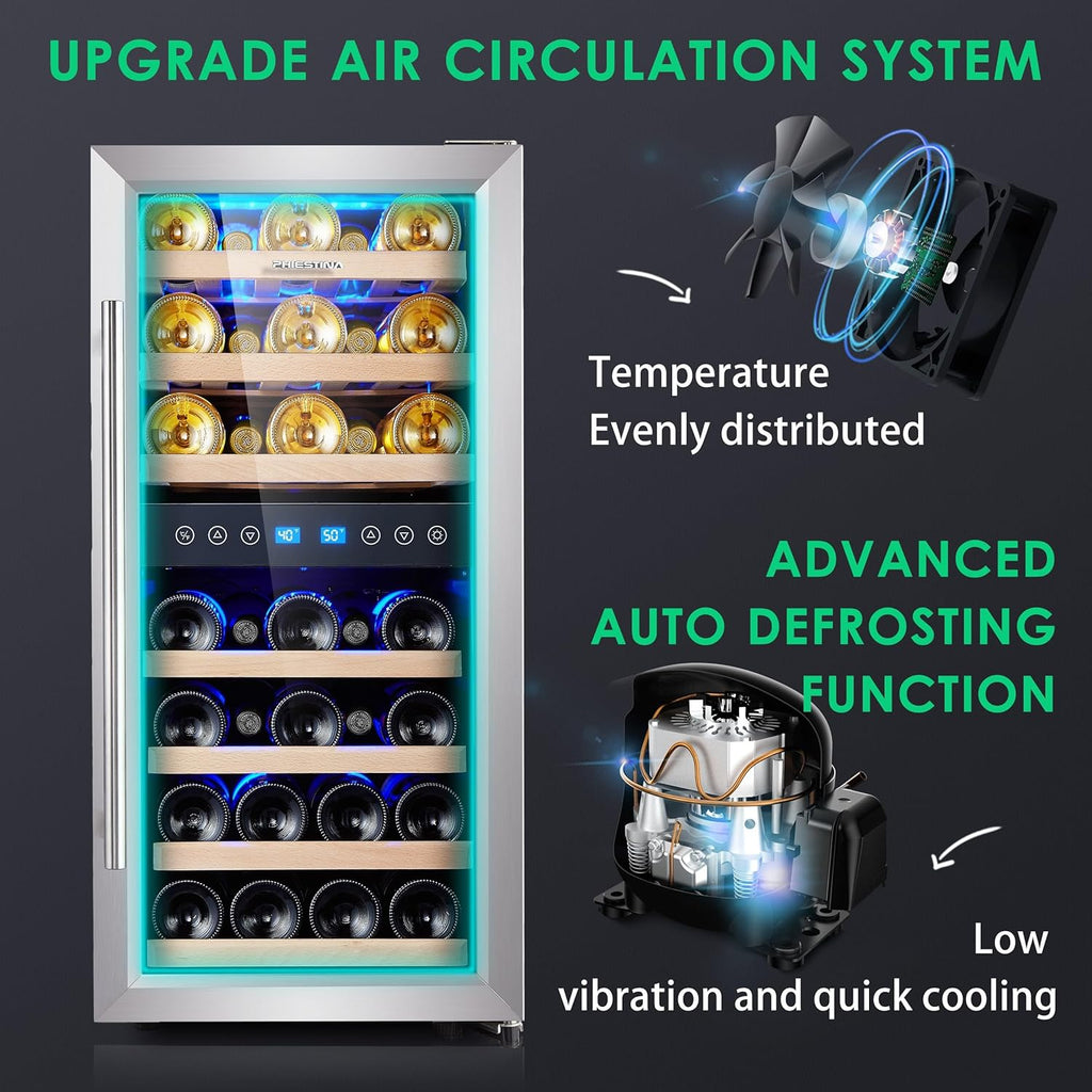 Wine Cooler Refrigerator 16 inch Freestanding Wine Refrigerator 33 Bottles Dual 