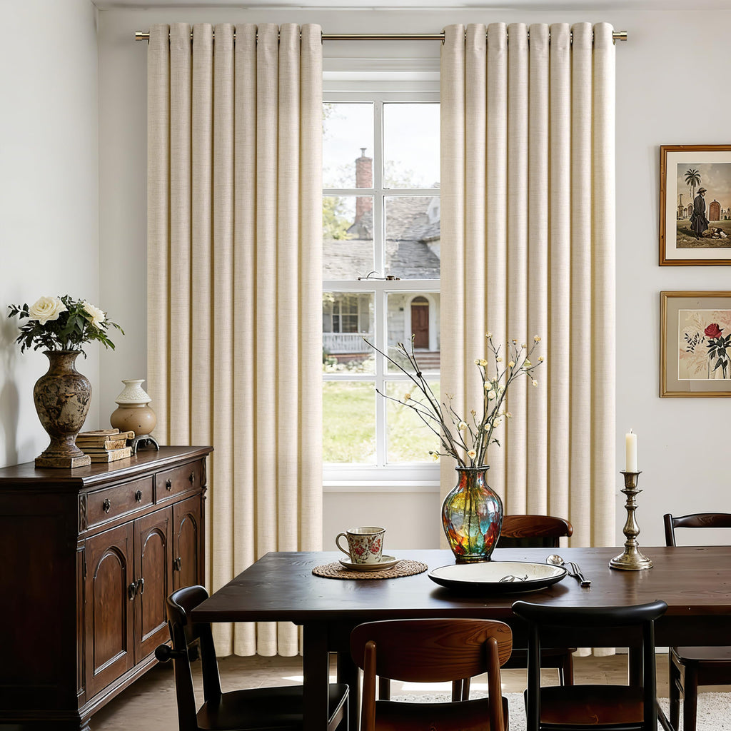 102 Inch Length Warm Beige Curtains Ecru Flax Burlap 2 Panels
