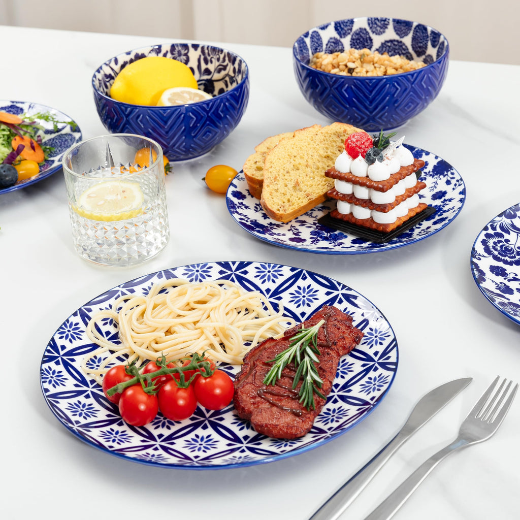12 Pieces Modern Porcelain Dinnerware Set, Service for 4, Ceramic Plates and Bowls Sets, Kitchen Dinner, Salad
