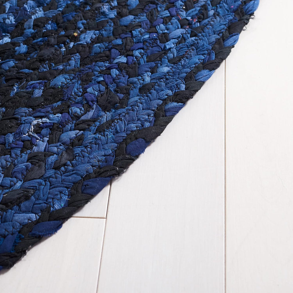 Braided Cotton Oval Rug 6'x9', Farmhouse Navy & Black BRD452N