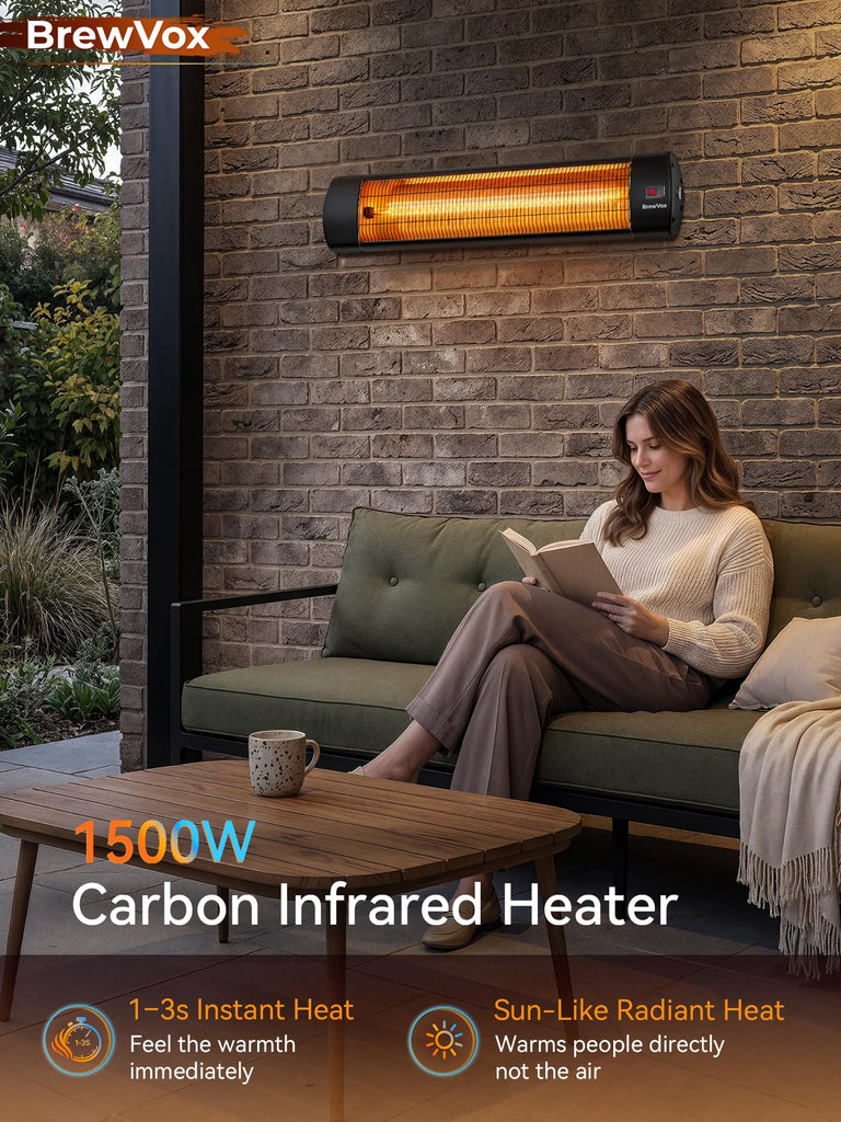 Patio Heater, 34" Carbon Infrared Electric Outdoor Heaters, Remote Control, 24H Timer, Wall & Ceiling Mount