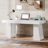 55 Inches Executive Desk, Mid-Century Modern Home Office Desk