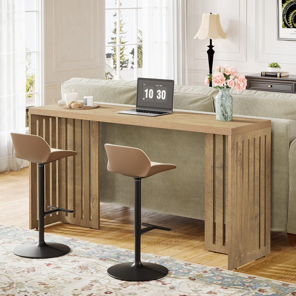 63-Inch Bar Table with Louvered Base, Natural