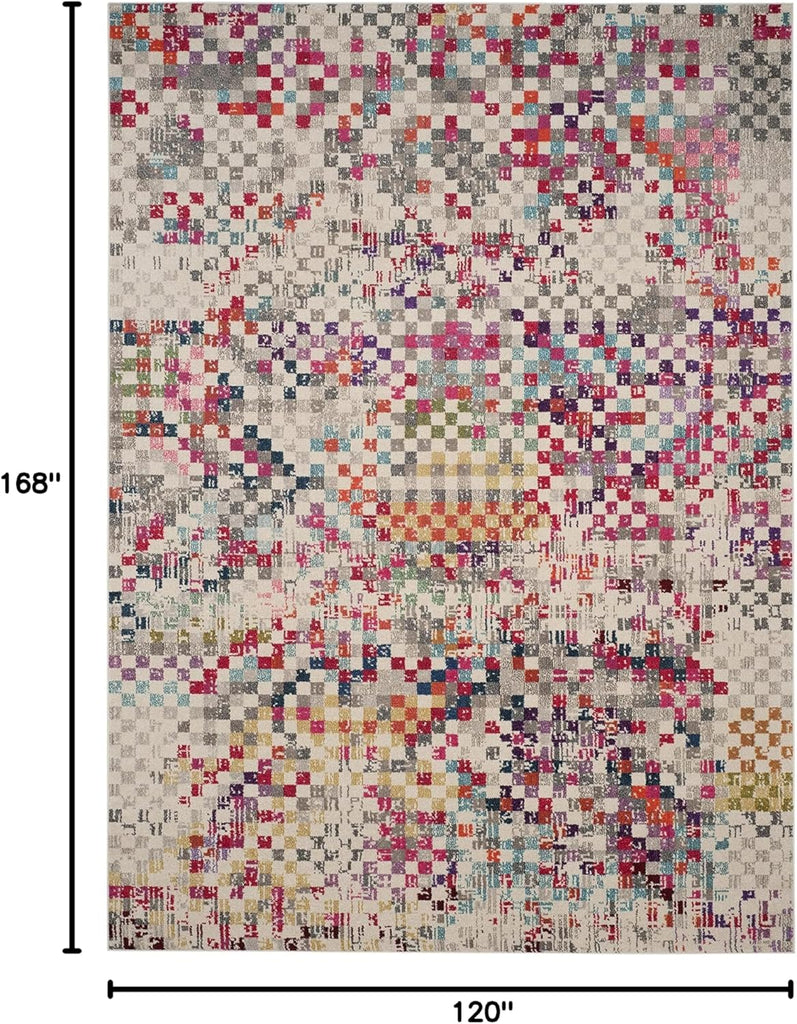 Monaco Area Rug - 10' x 14', Grey & Multi, Boho Pixel Abstract Design, Non-Shedding & Easy Care