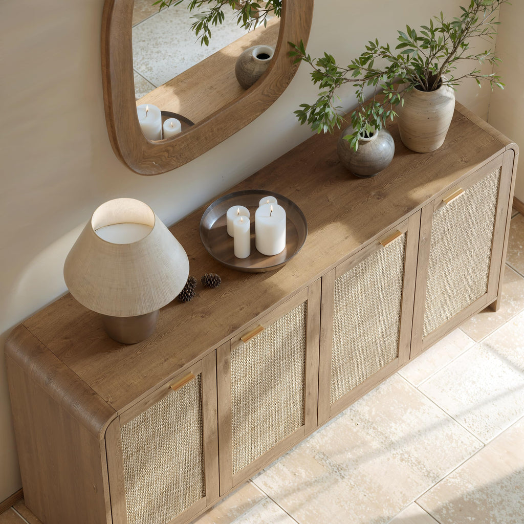 67" Rattan Sideboard Buffet Cabinet with Storage, Caramel Oak