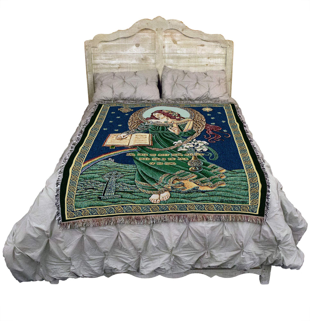 Irish Blessing Blanket - Until We Meet Again - Sympathy Celtic Gift Tapestry Throw Woven from Cotton - Made in The