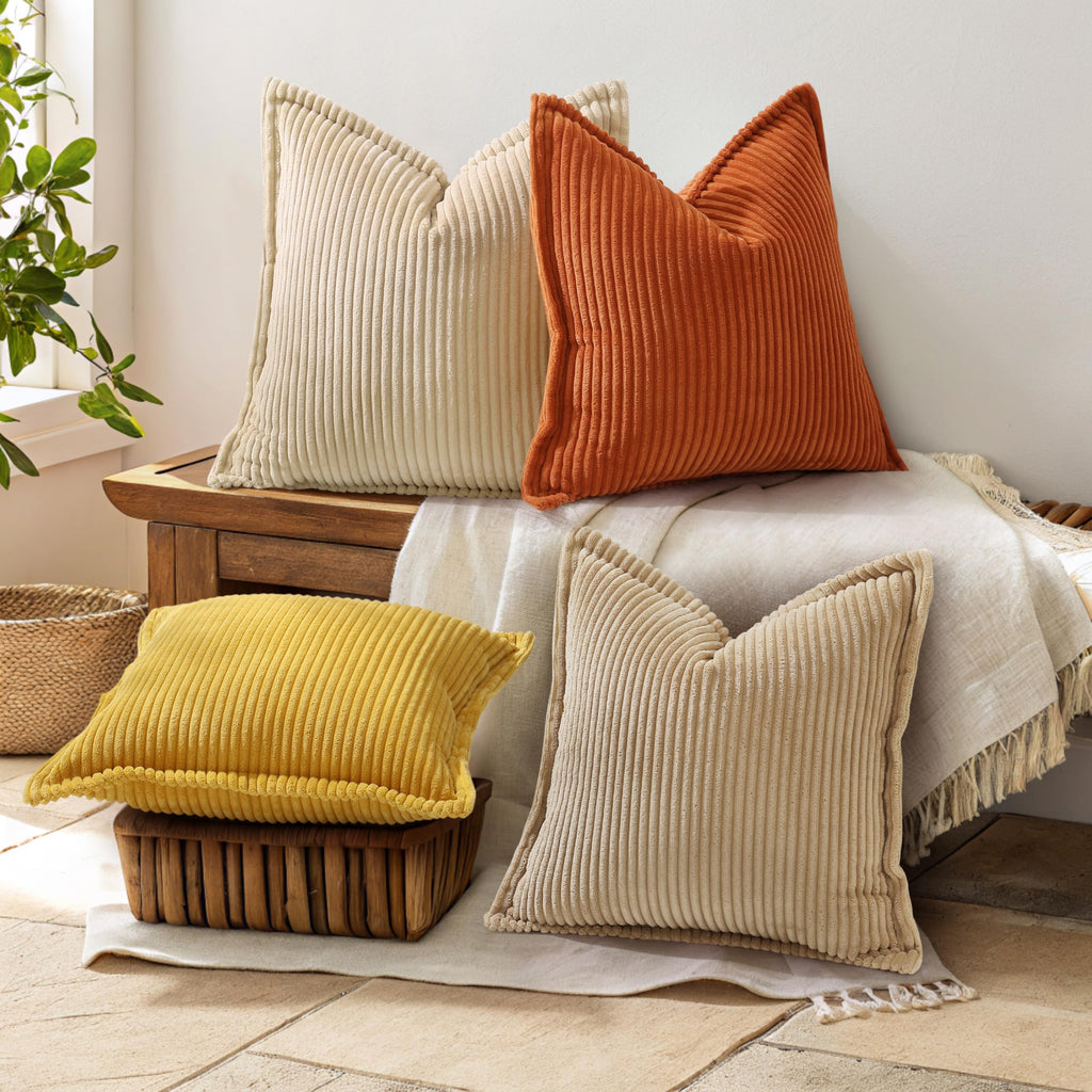 Fall Corduroy Rust Throw Pillow Covers 22x22 Set of 2