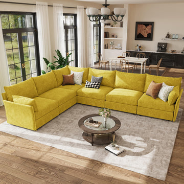 135.5" Oversized Modular Sectional Couch, L Shaped Convertible Sofa, Large 6 Seat Corner Couches Deep Seat Yellow