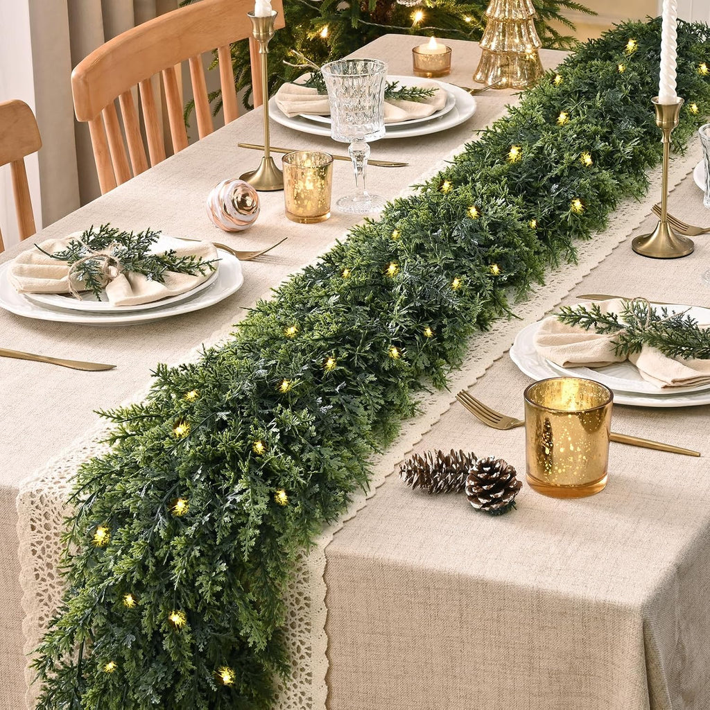 18FT Pre-Lit Christmas Garland, Realistic Artificial Cedar Garland, 1 Pc